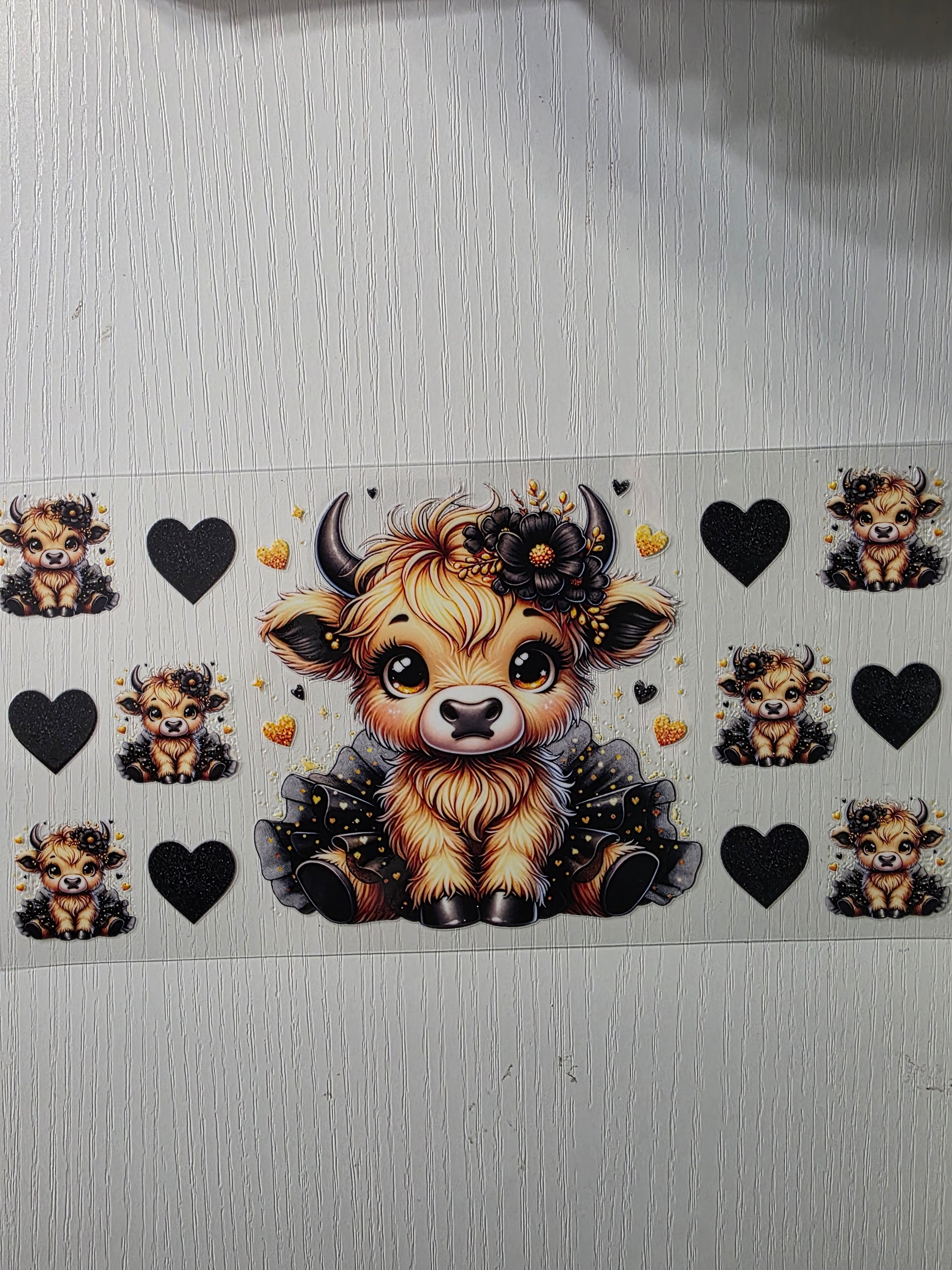 Black and gold hearts cute cow