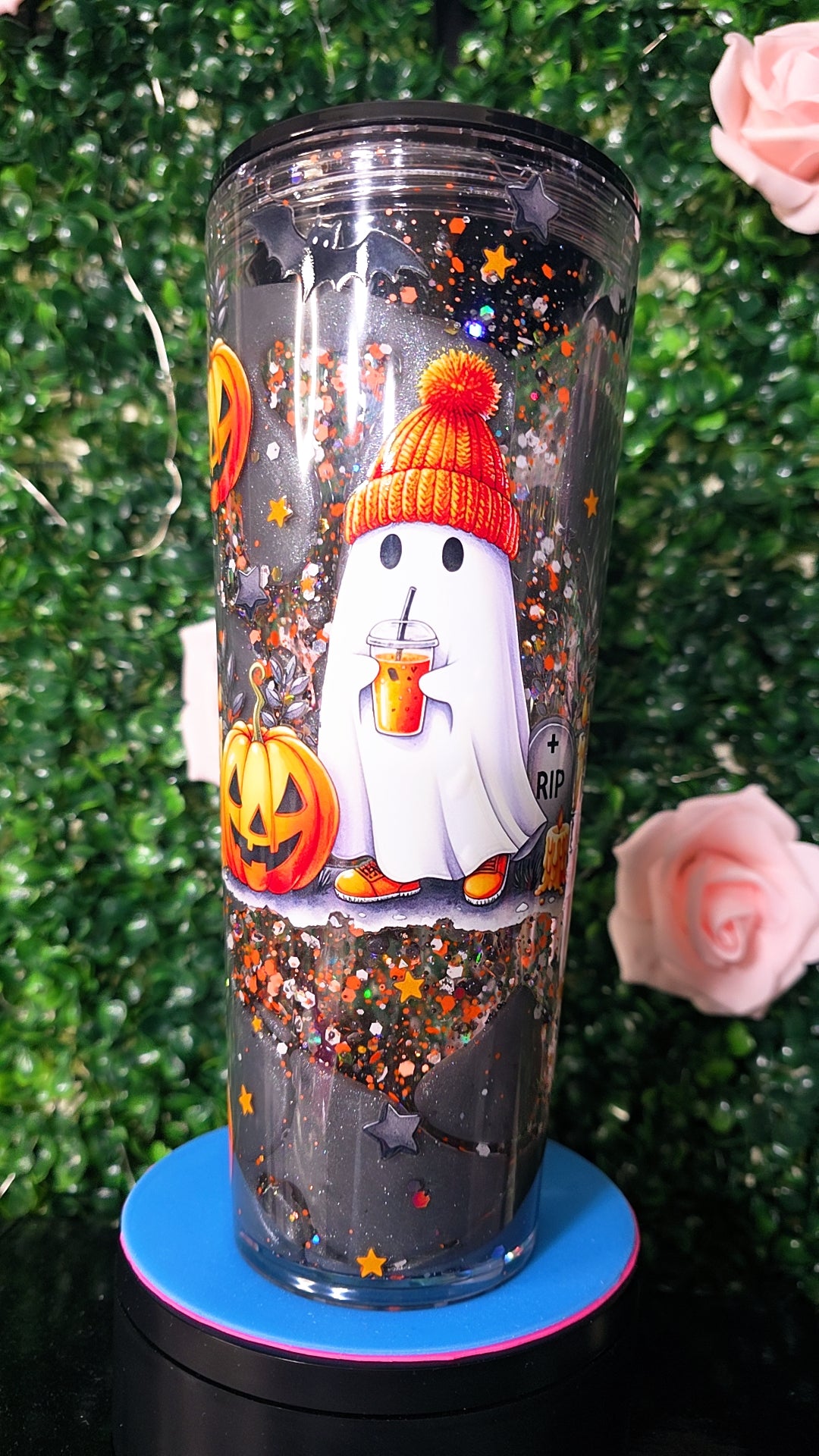 24oz cute ghost w/ beanie in metallic grey Lava