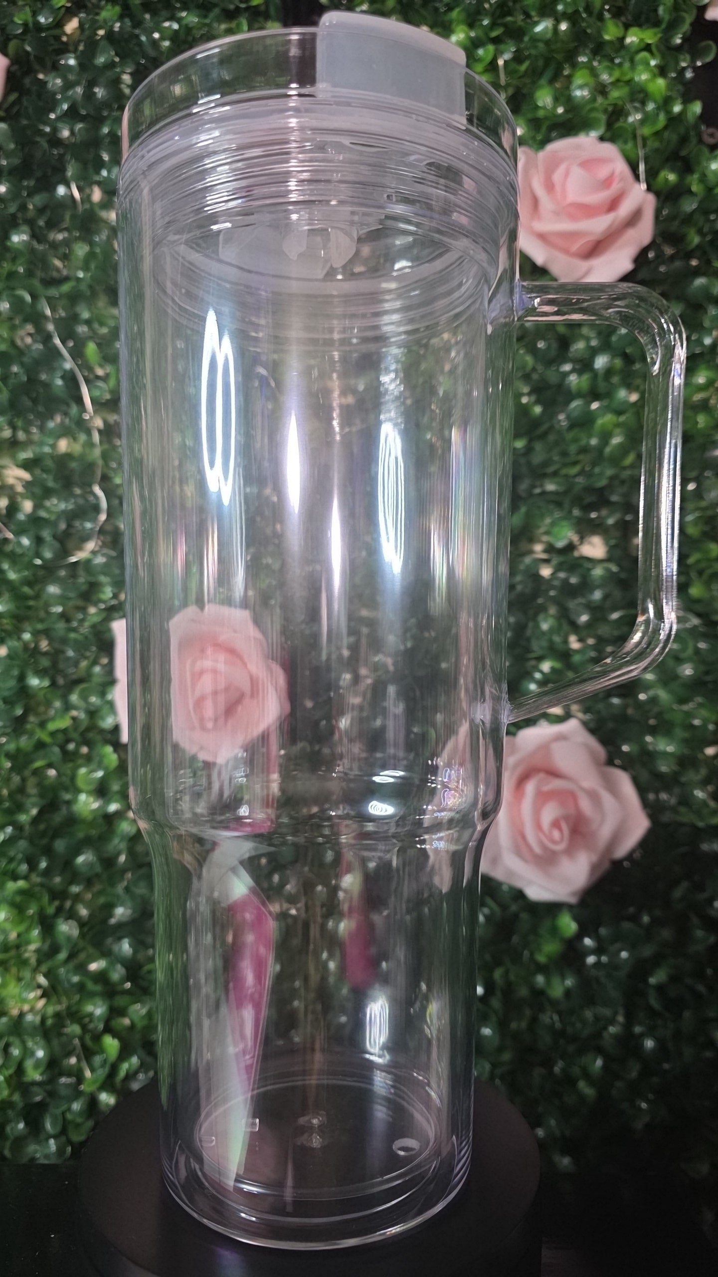 40 oz clear snowglobe tumbler with handle