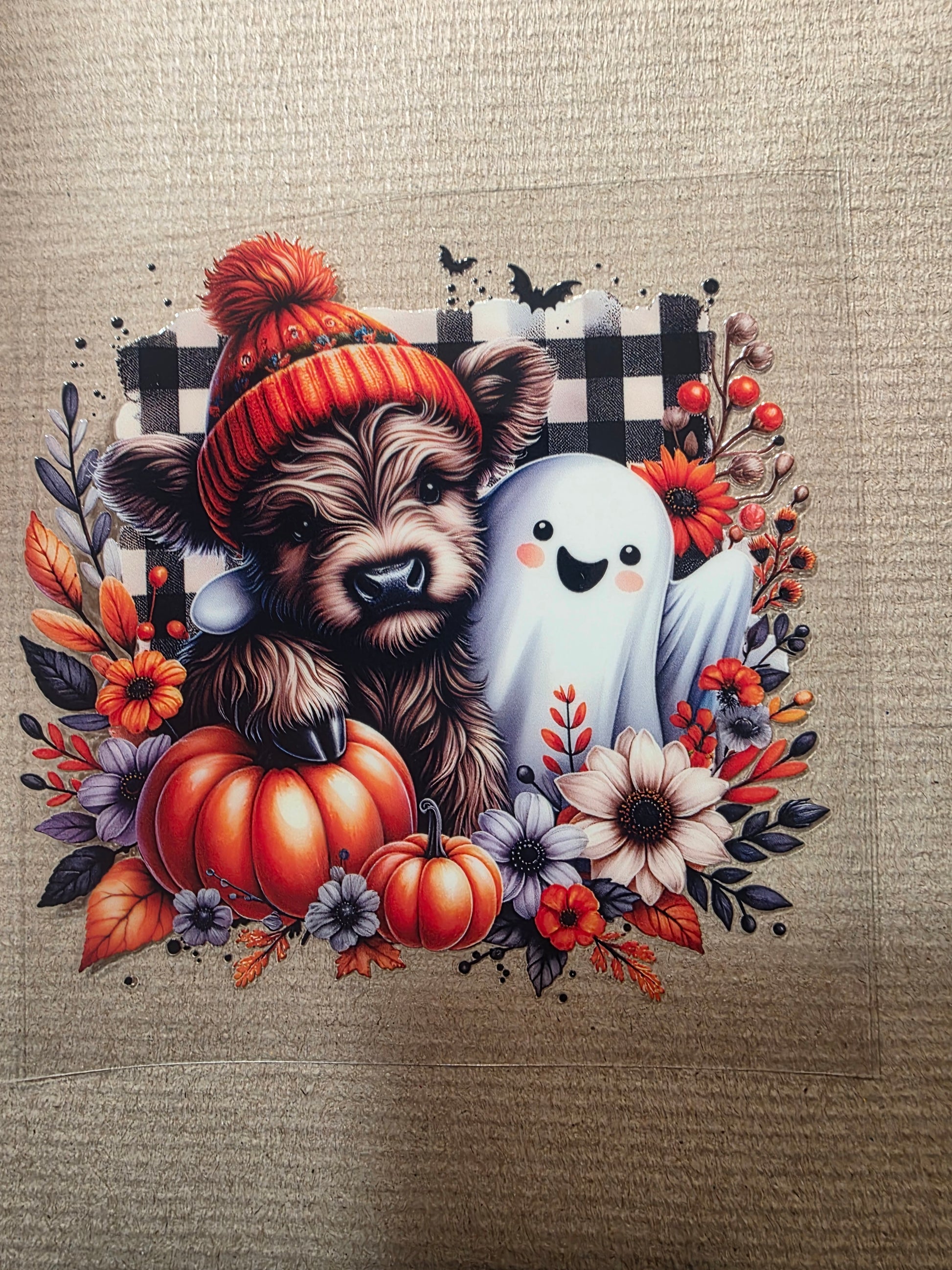 4in highland cow and ghost w/ pumpkins