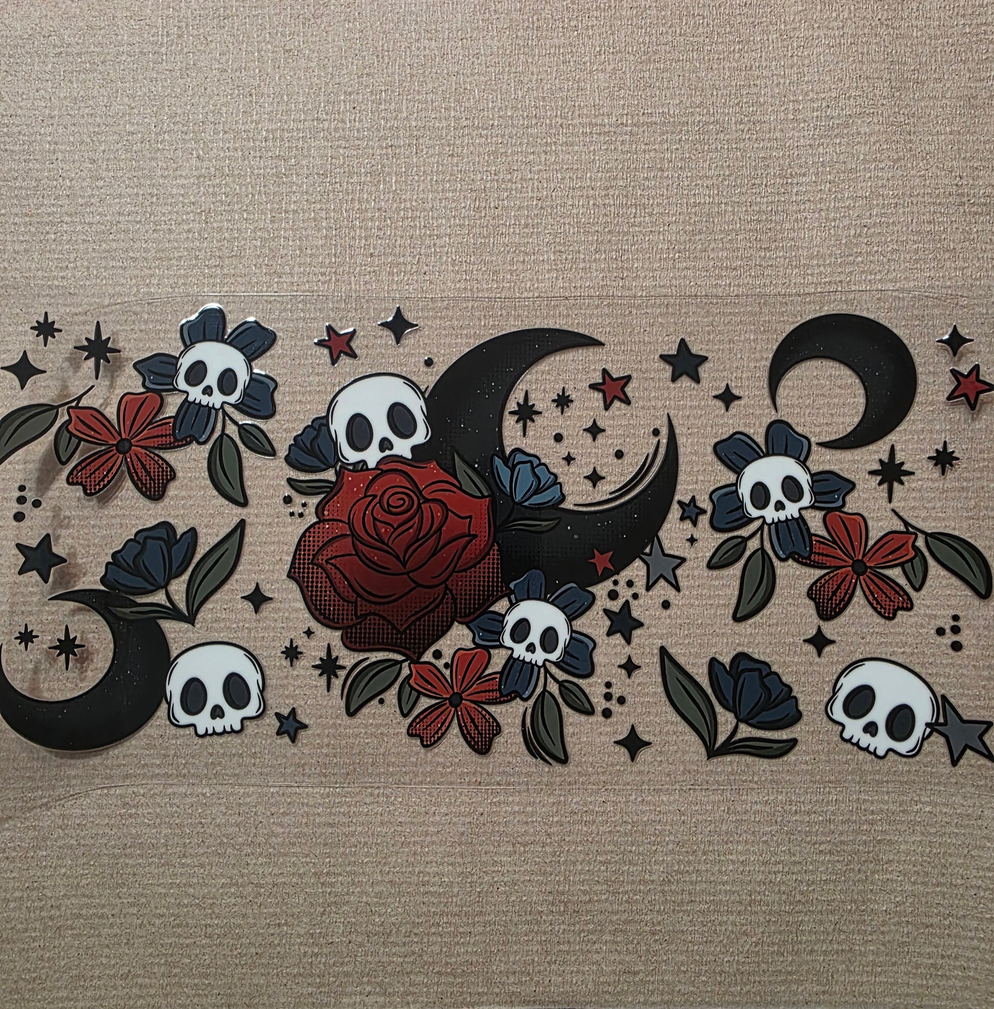 Black moon, Red rose and skulls
