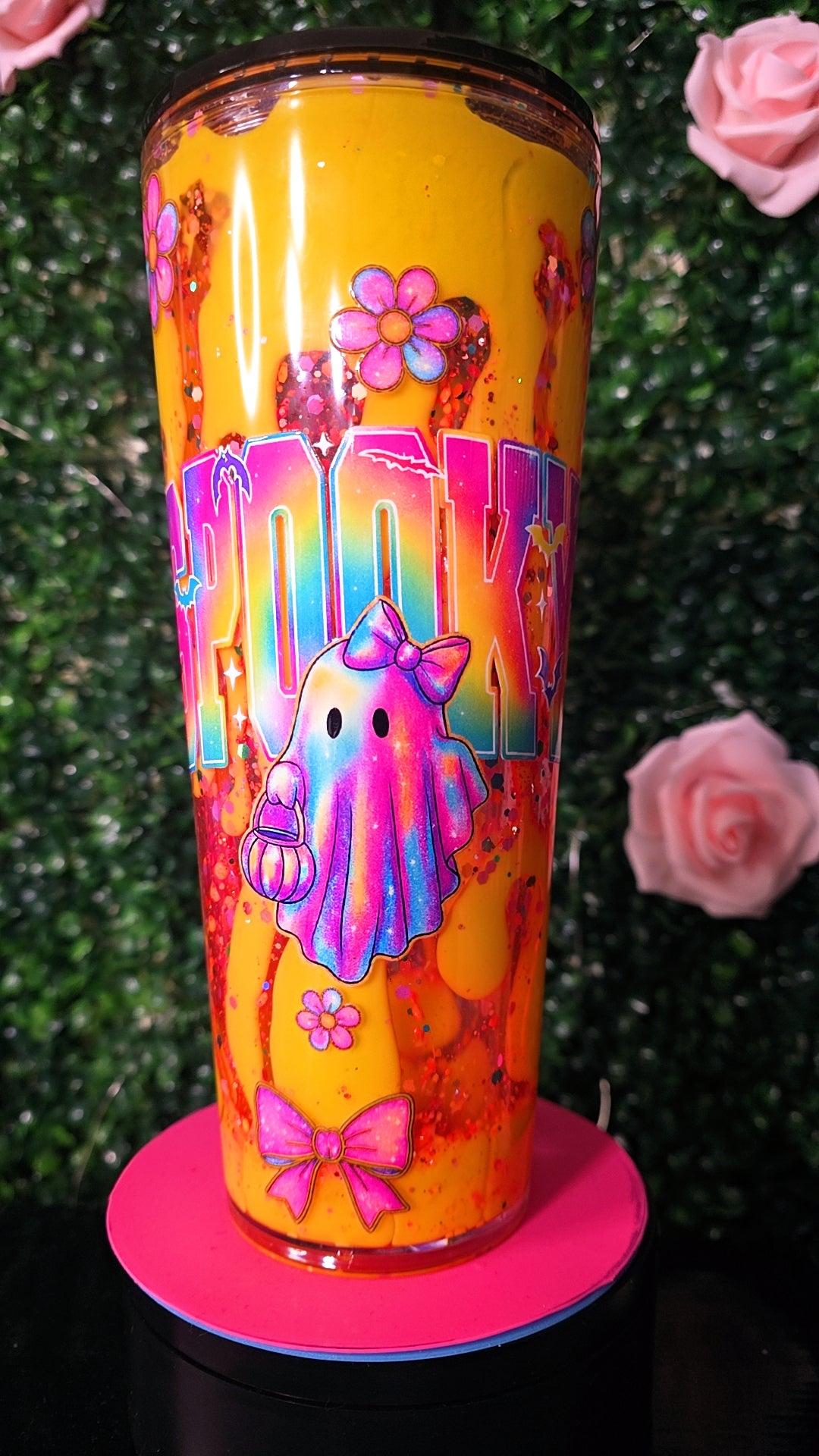 24oz pink & yellow dual spooky lava tumbler