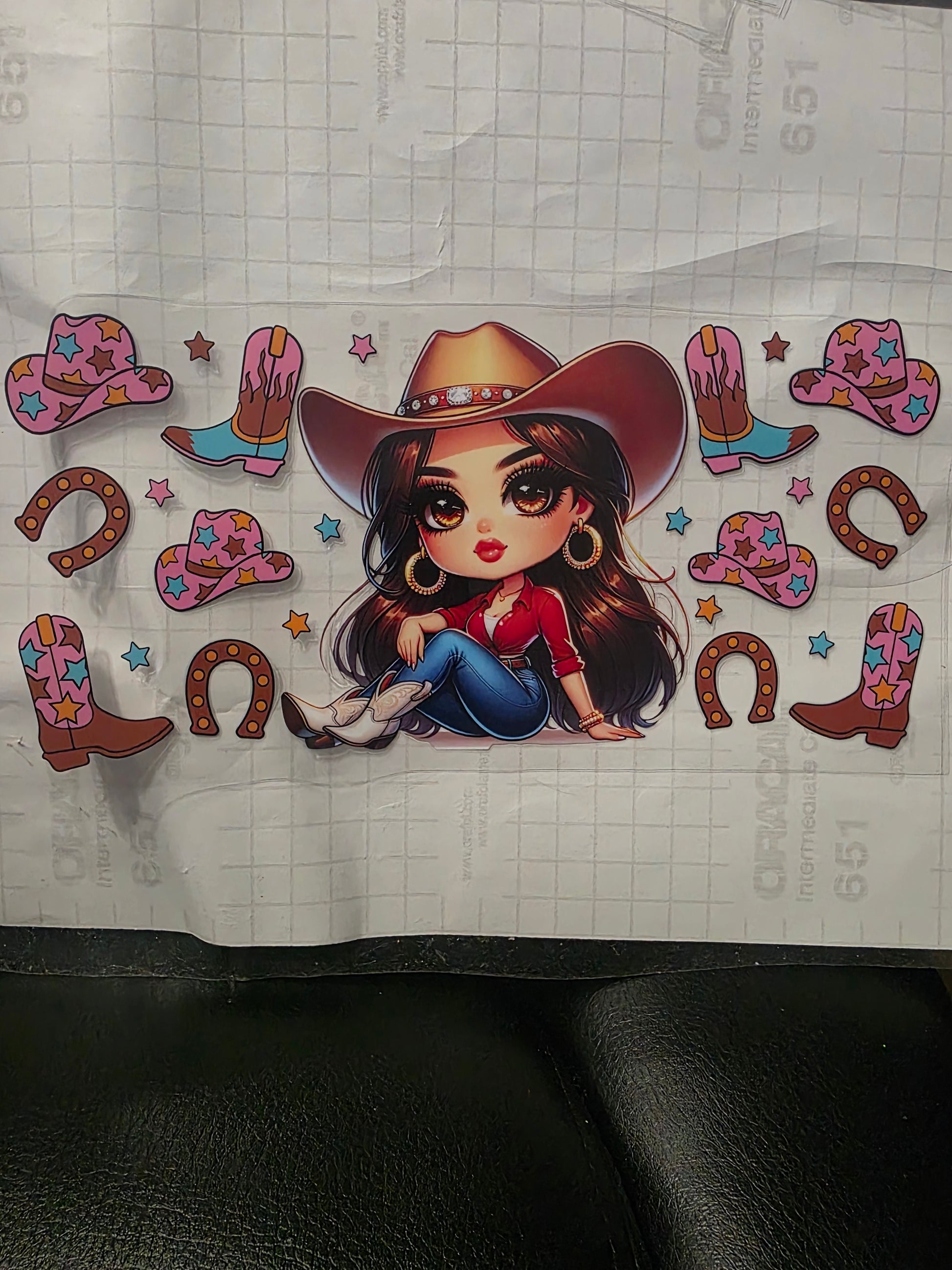 Brunette cowgirl pink cowboy hats & boots